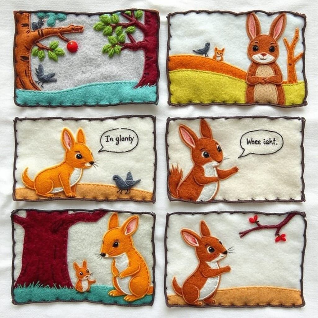 Felt Comic Strip in Storybook Illustration Style