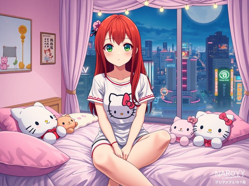 Anime-Style Japanese Woman in Tokyo Bedroom