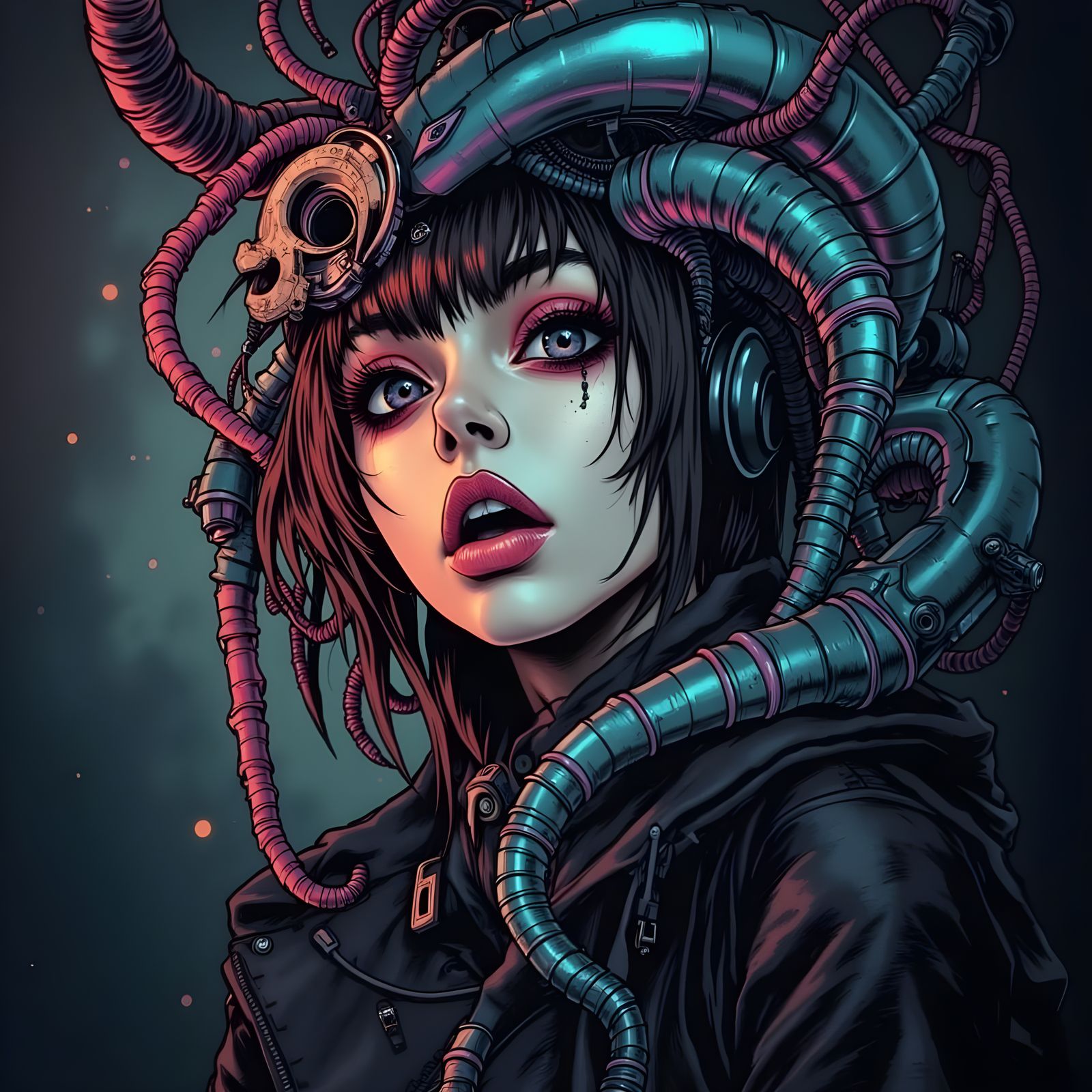 Surreal Biomechanical Goddess Unravels Reality in Eerie Neon