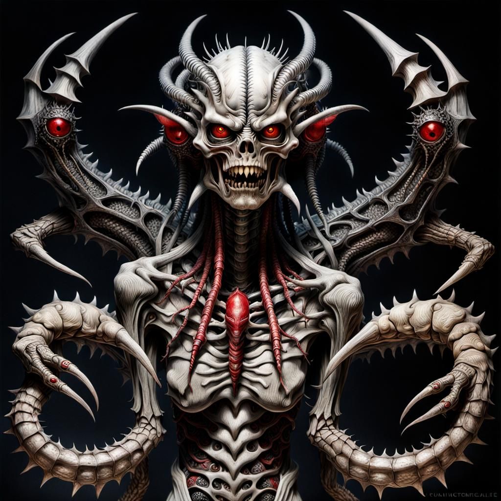 Cruel Daemon with Insectile Claws and Red Eyes