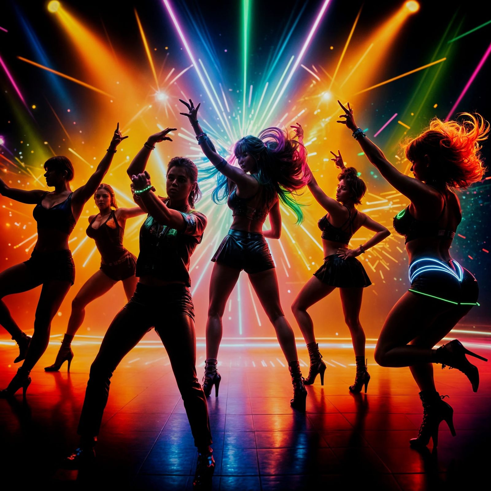 Vibrant Disco Dancers Under Strobe Lights in Impressionist M...