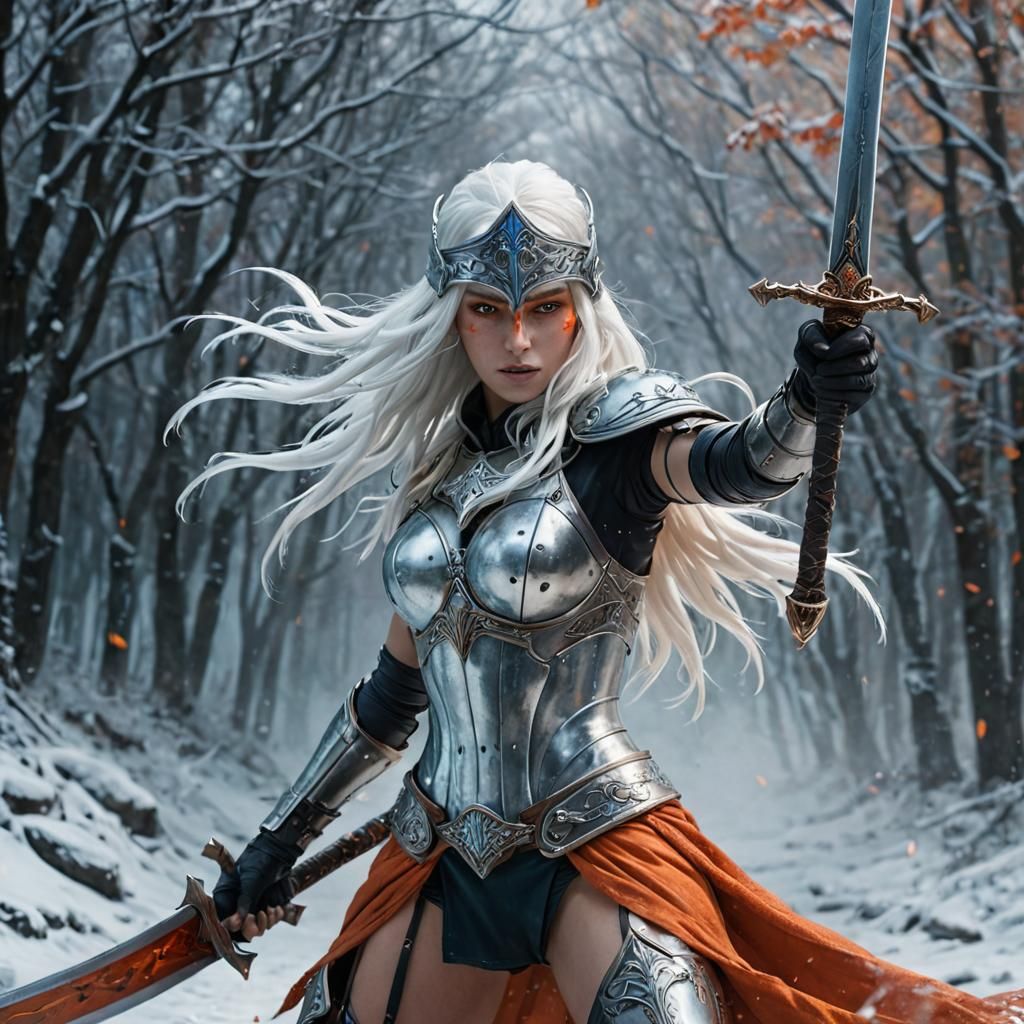 Icy Warrior Woman in Dark Fantasy Style