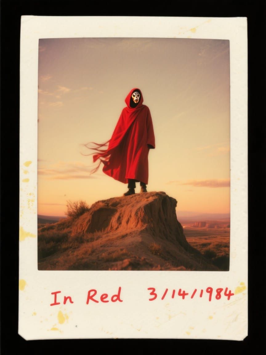 Lone Figure in Red Cloak, Polaroid Photograph
