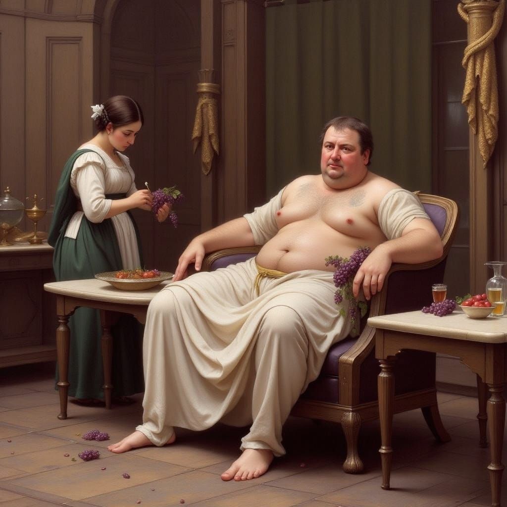 Fat Roman general  in ancient Rome, wondering where his life went