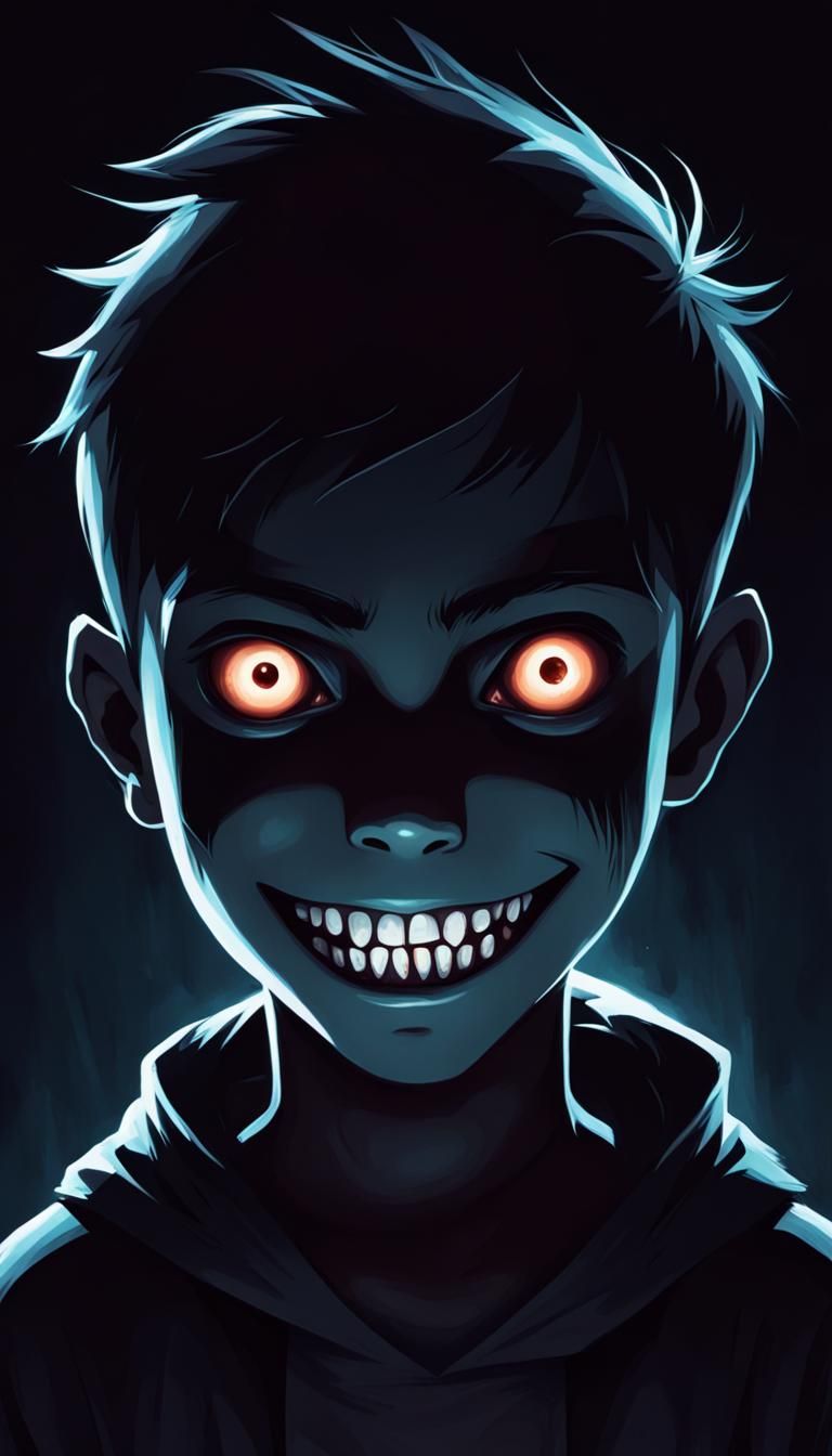 Scary Boy with Glowing Eyes Illustration