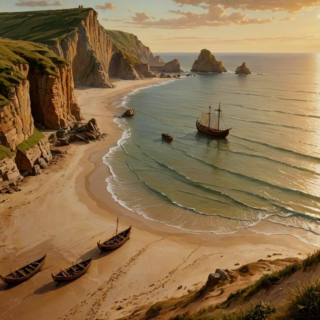 Viking Raiders Cove: Anime Oil Painting