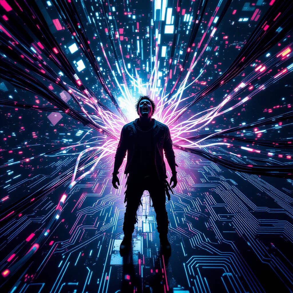 Entrapment: Figure in City-Sized Circuit Board