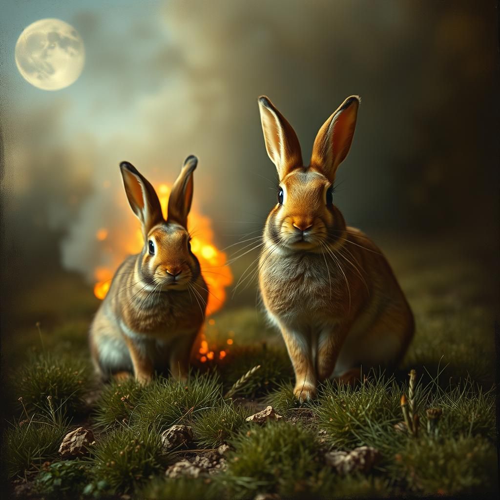 Explosive Rabbits Photobomb: Classical Expressionist Mashup