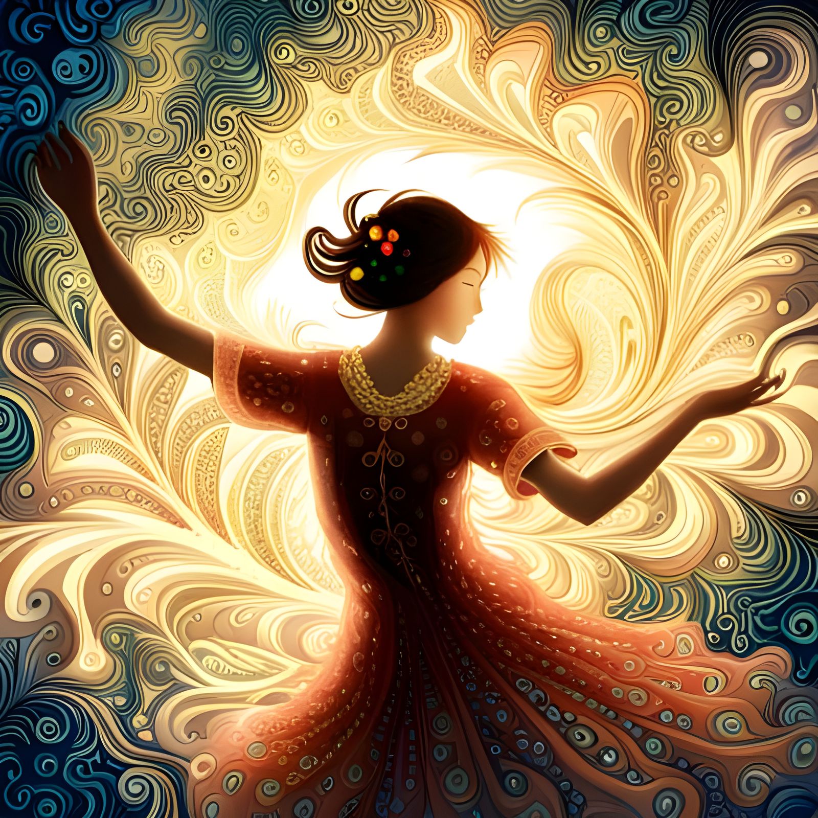 Floral Dance: Suminagashi Art in Cyberpunk Style