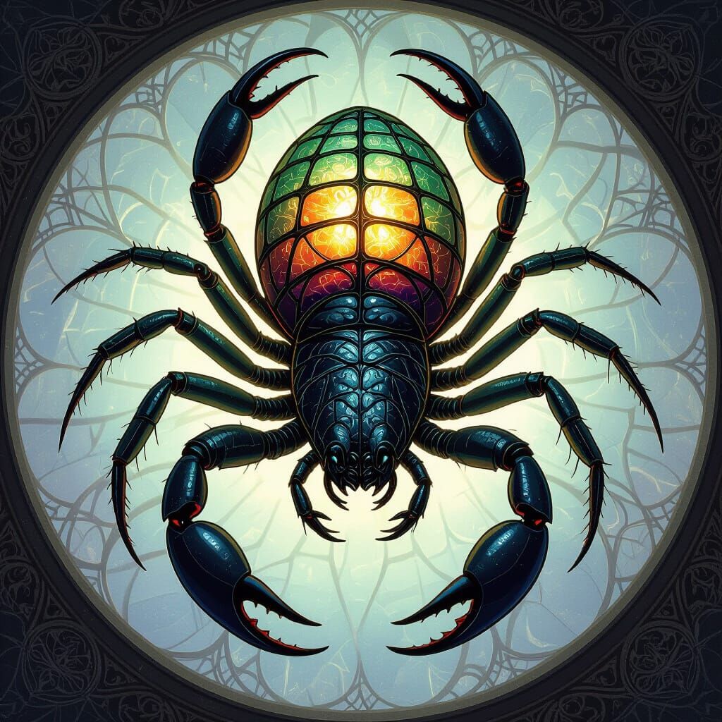 Bioluminescent Scorpion Exploring Alien Heart, in Dark Surre...