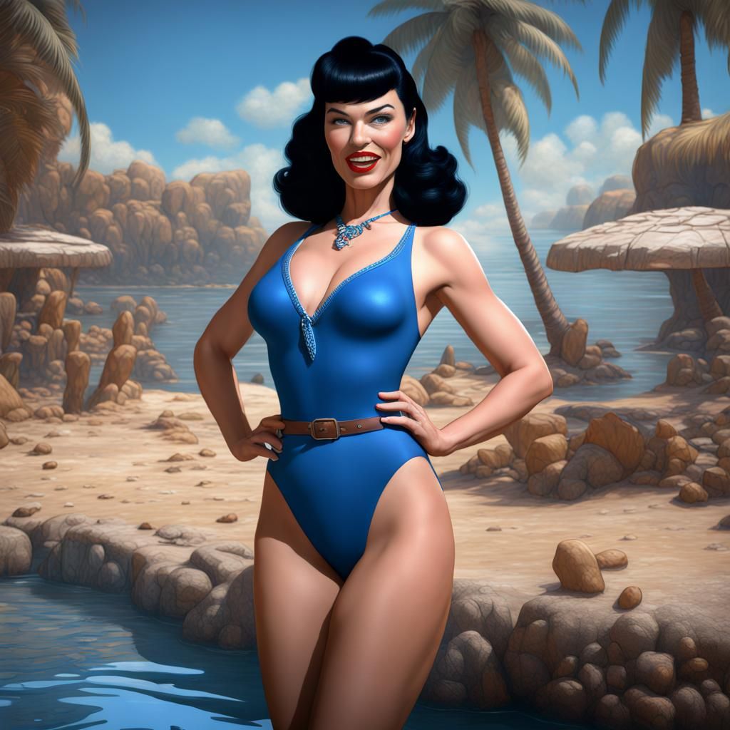 Bettie Page in Blue Swimsuit: Detailed Digital Art
