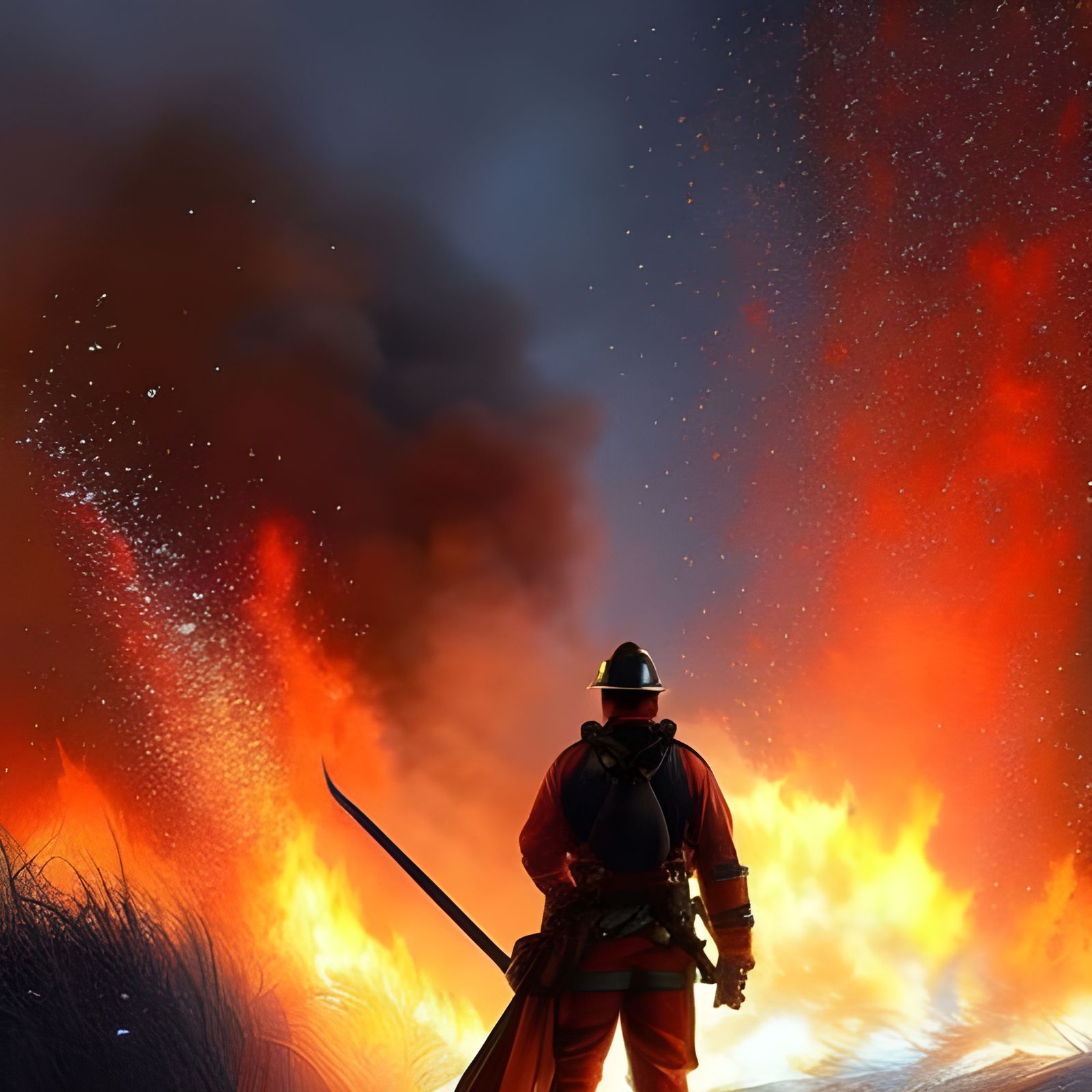 Hyperrealistic Fireman Portrait with Dramatic Lighting