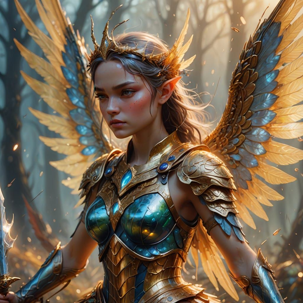 Warrior Fairy in Battle: Surrealist Oil Painting