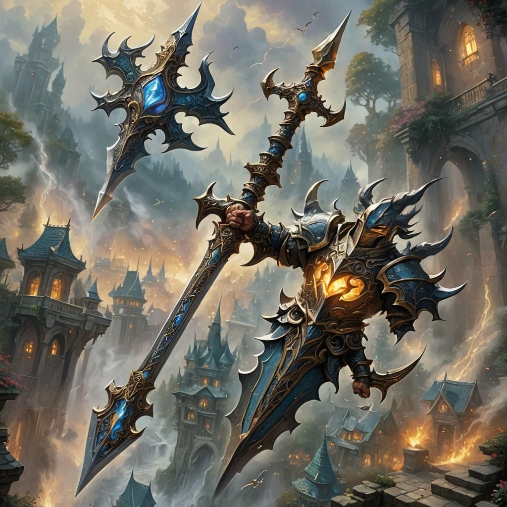 Fantastical Devilish Halberd Design in Ethereal Mist