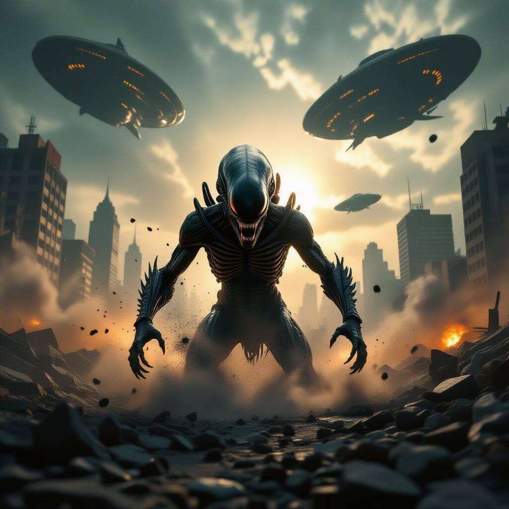 Terrifying Xenomorph Creature in Cosmic Alien Invasion