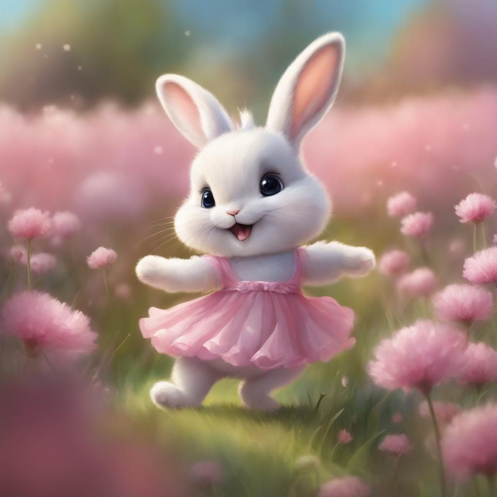 Cute dancing bunny in pink tutu dress