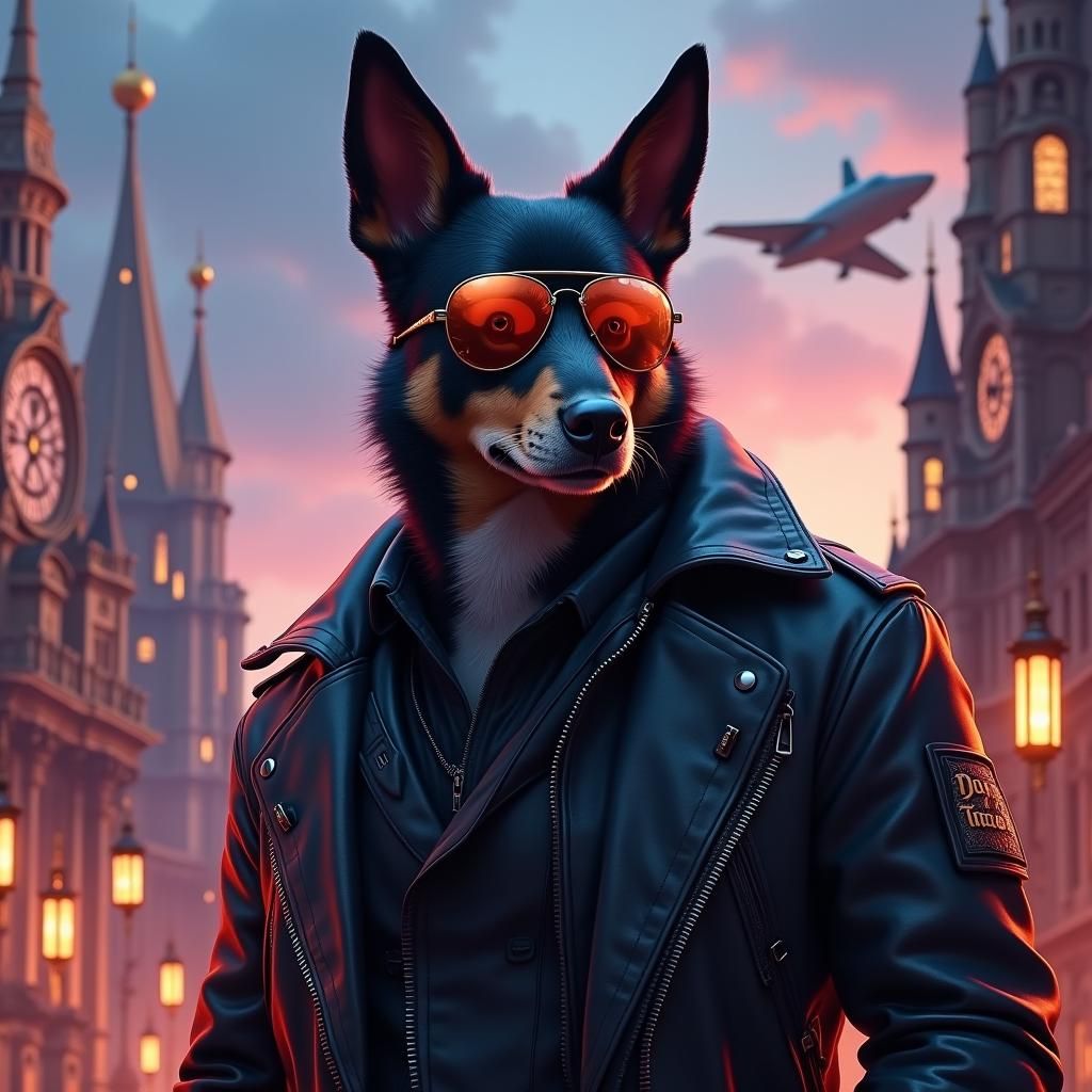 Cop Dog in Neoclassical Cityscape, Digital Matte Painting