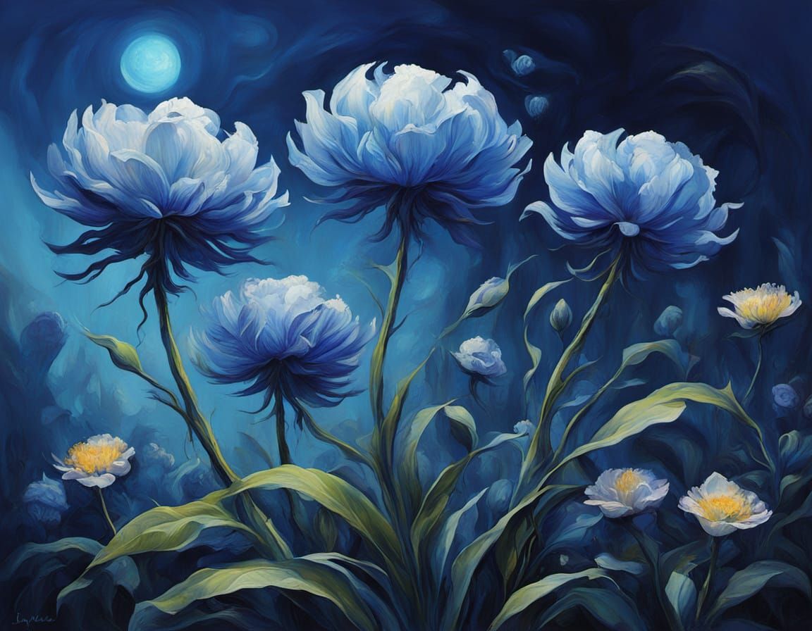 Giant Magical Flowers in Abstract Surrealism Style