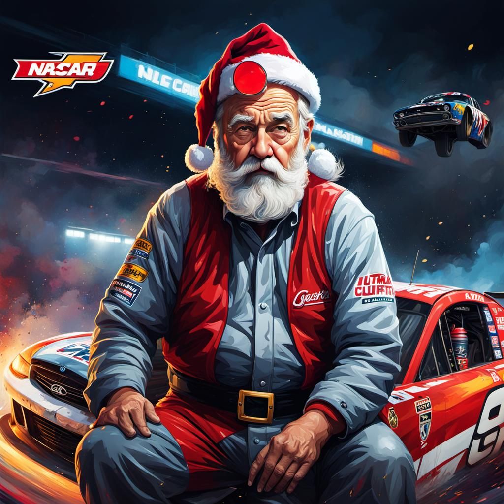 Santa Claus NASCAR in Graffiti Art Style
