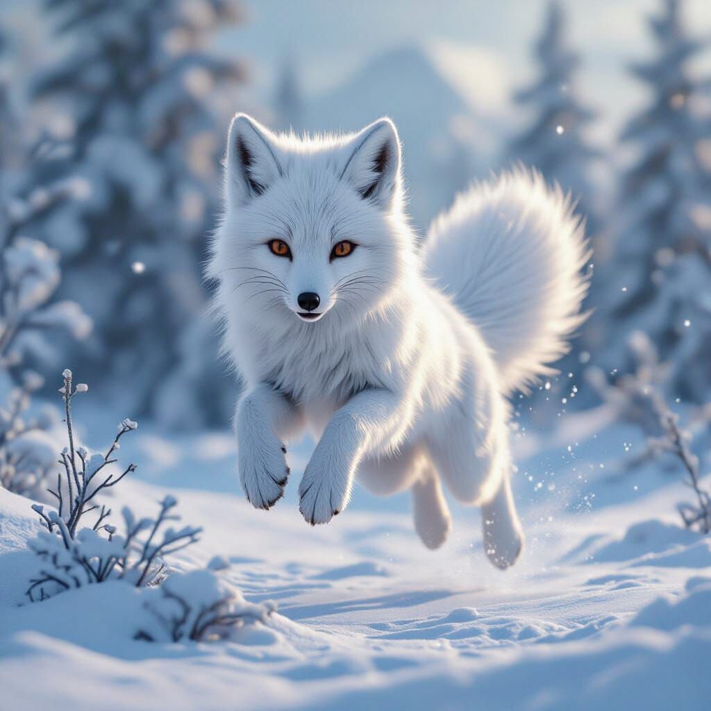 Arctic Fox Pouncing in Winter: Detailed Matte Painting
