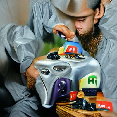 Amish Man Gaming: Hyperrealistic Digital Painting