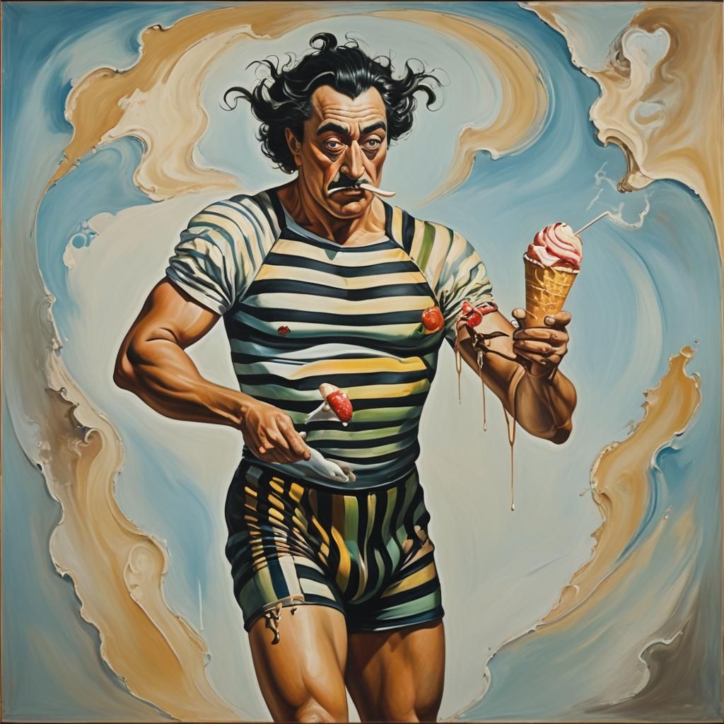 Surreal Strongman Eats Ice Cream, Dali Style