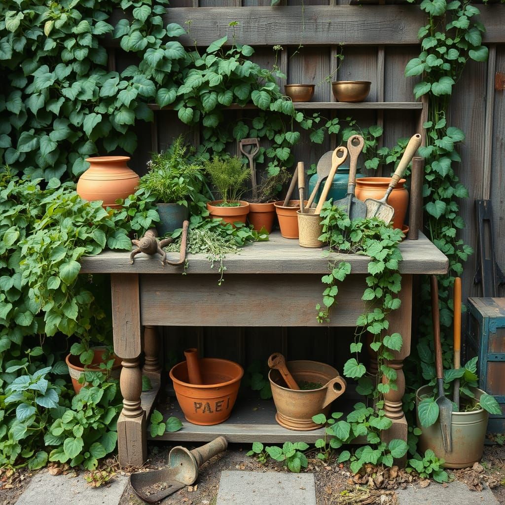 Vintage Potting Table in a Classic Artistic Style