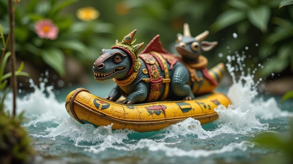 Miniature Dinosaurs on Whitewater Rafting Adventure