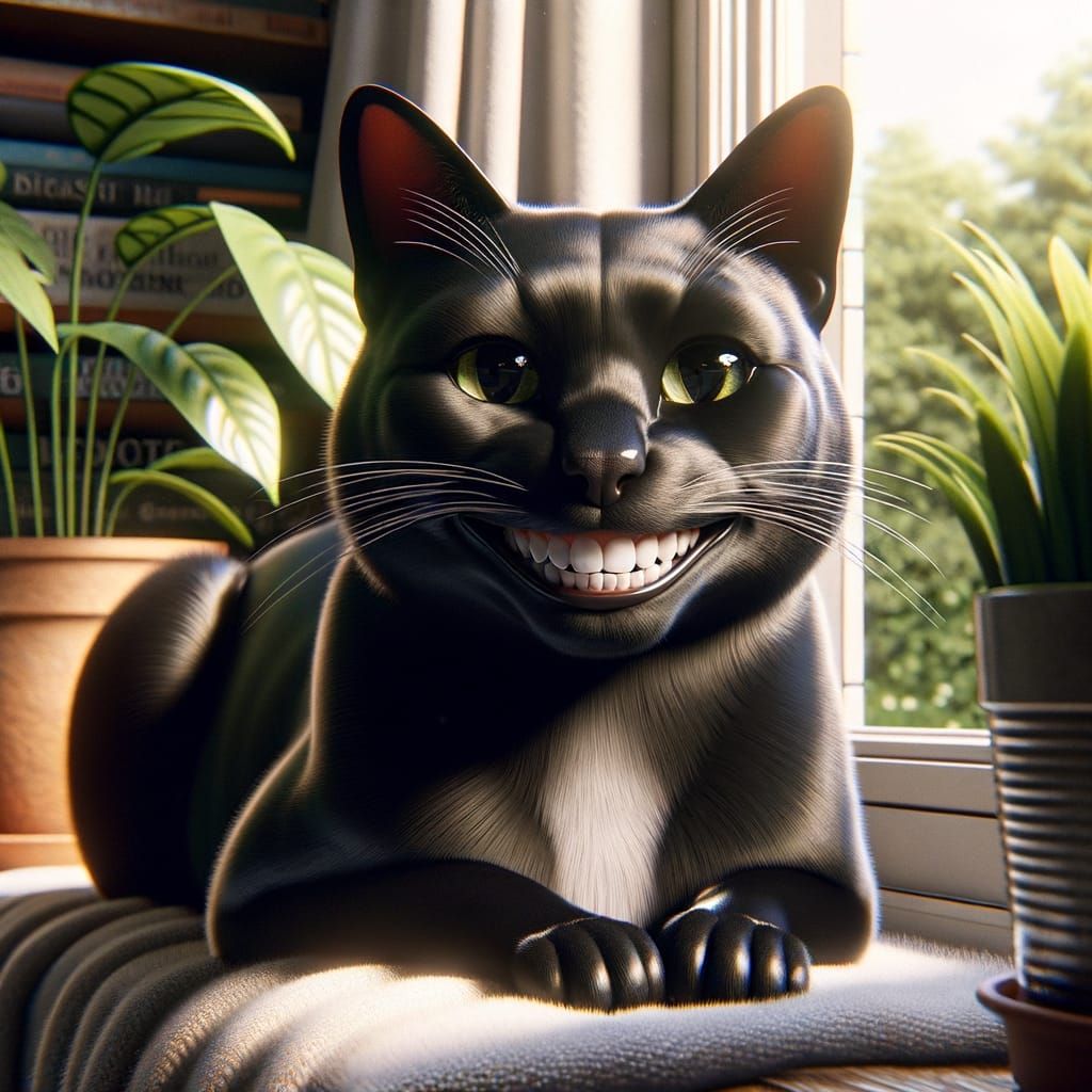 Glossy Black Cat Basks in Warm Sunlight