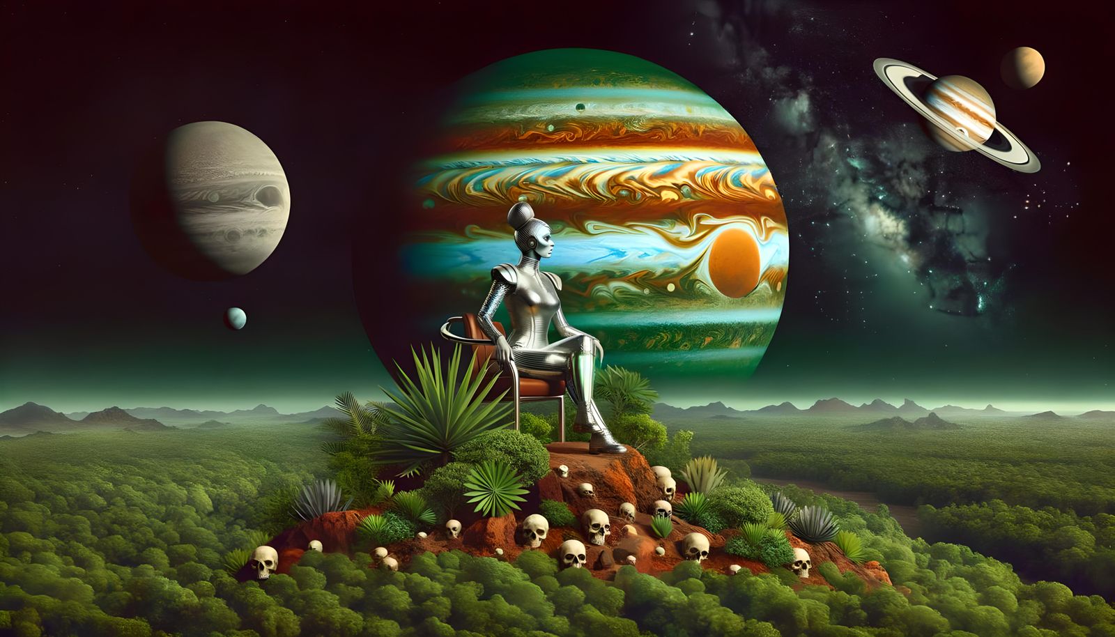 Futuristic Warrior Queen on Mars Throne