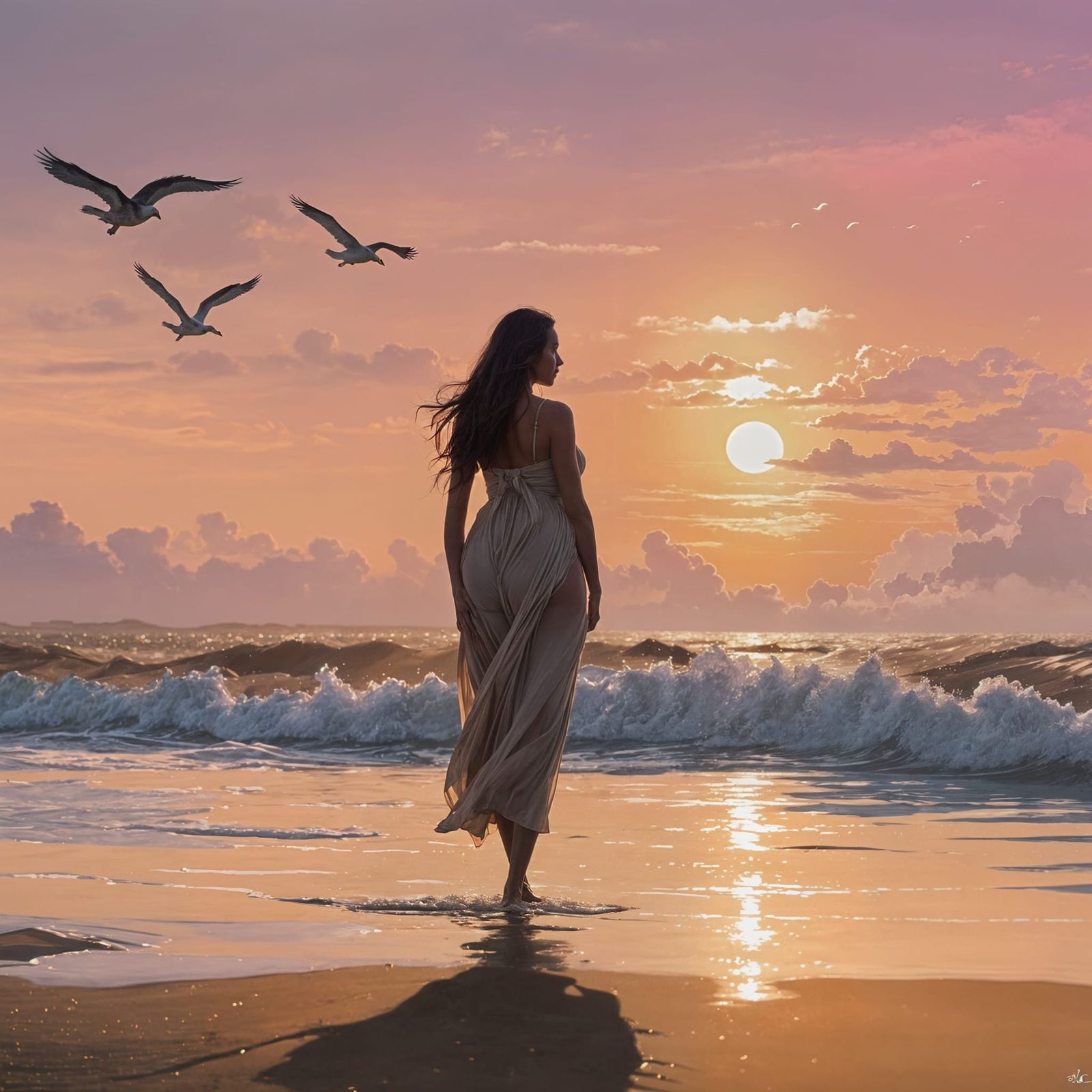 Golden Hour Pregnancy: Serene Beach Portrait