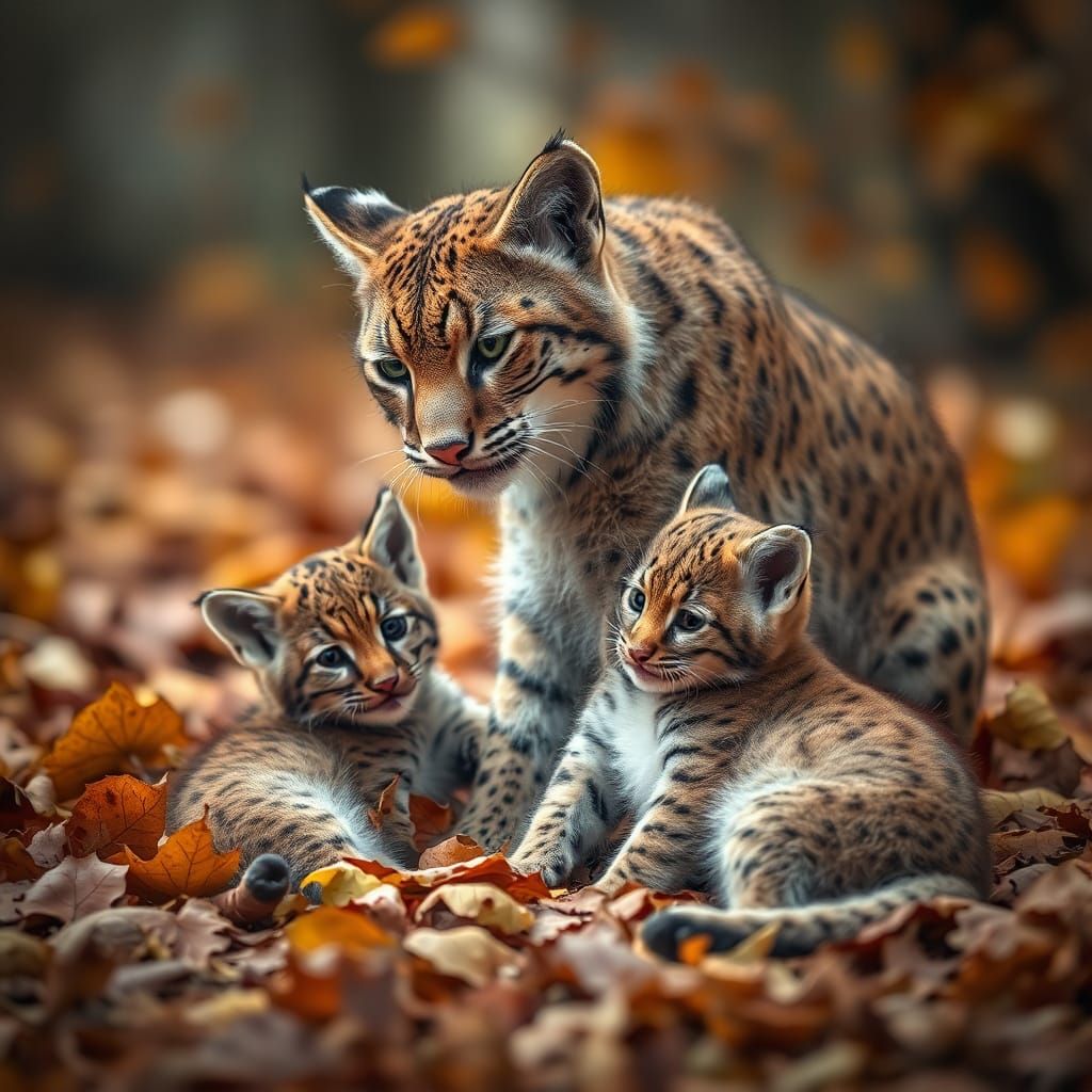 Bobcat Cubs Adventure in Vibrant Autumn