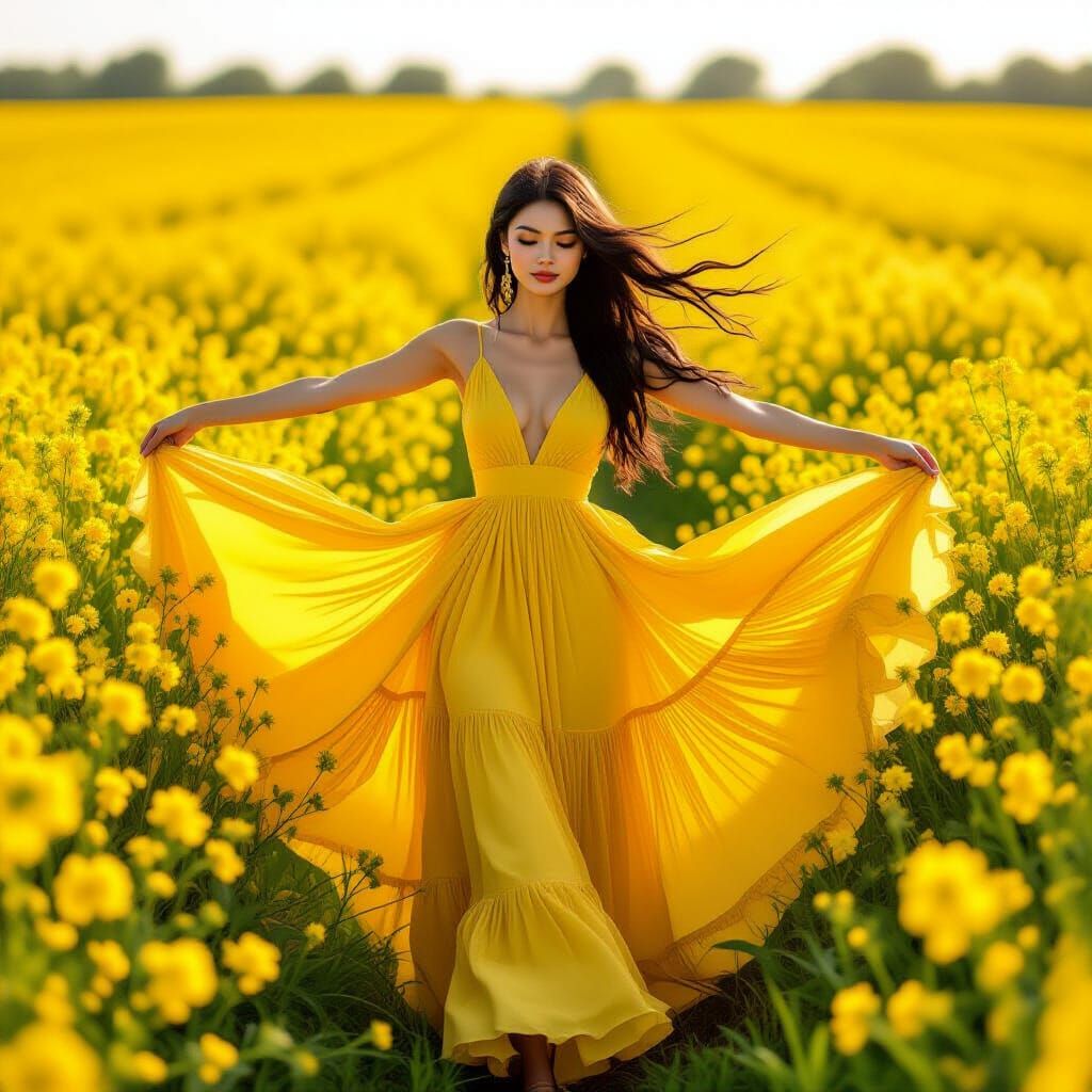 Model in Jasmine Field, Impressionist Style