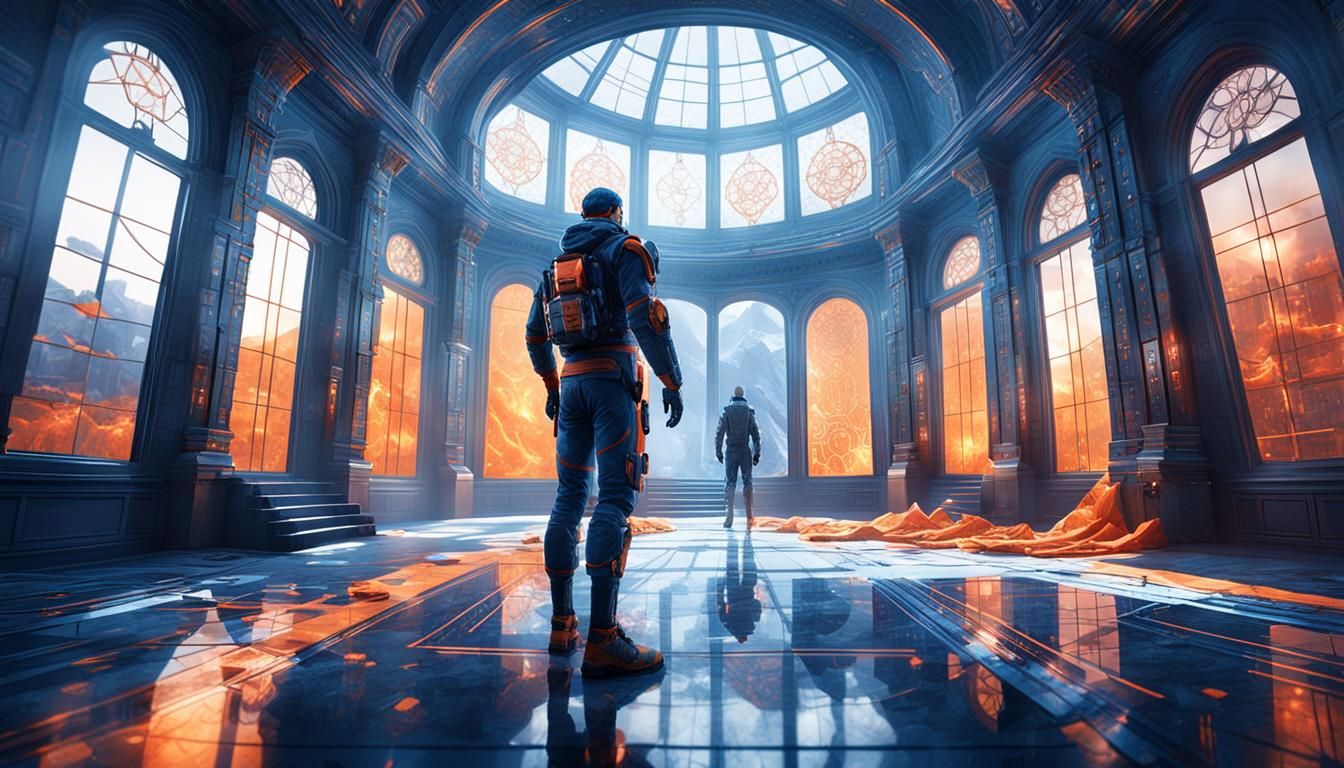 Surreal Digital Man Emerges from Void in Futuristic Room