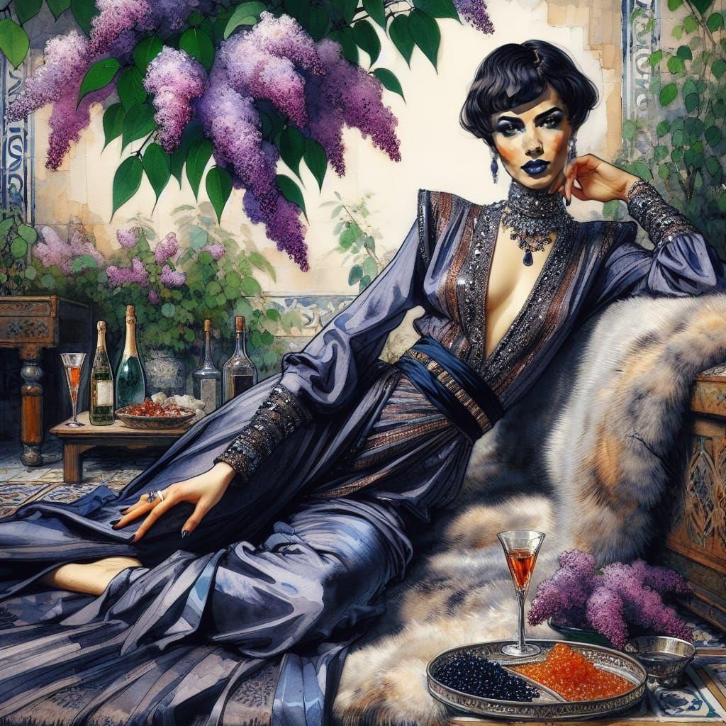 Glamorous Moroccan Woman in Expressionist Watercolor