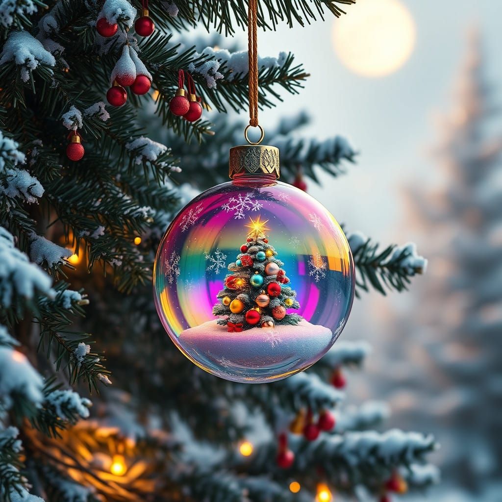 Rainbow Glass Christmas Ornament in a Majestic Winter Wonder...