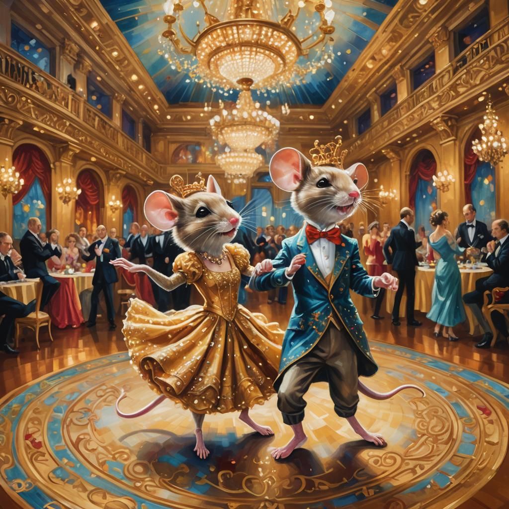 Mice Ballroom Dancing in Oil on Canvas