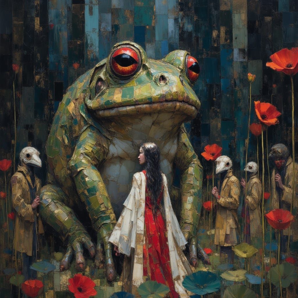 Toad and Fox Bride in Forest, Henri Matisse Style