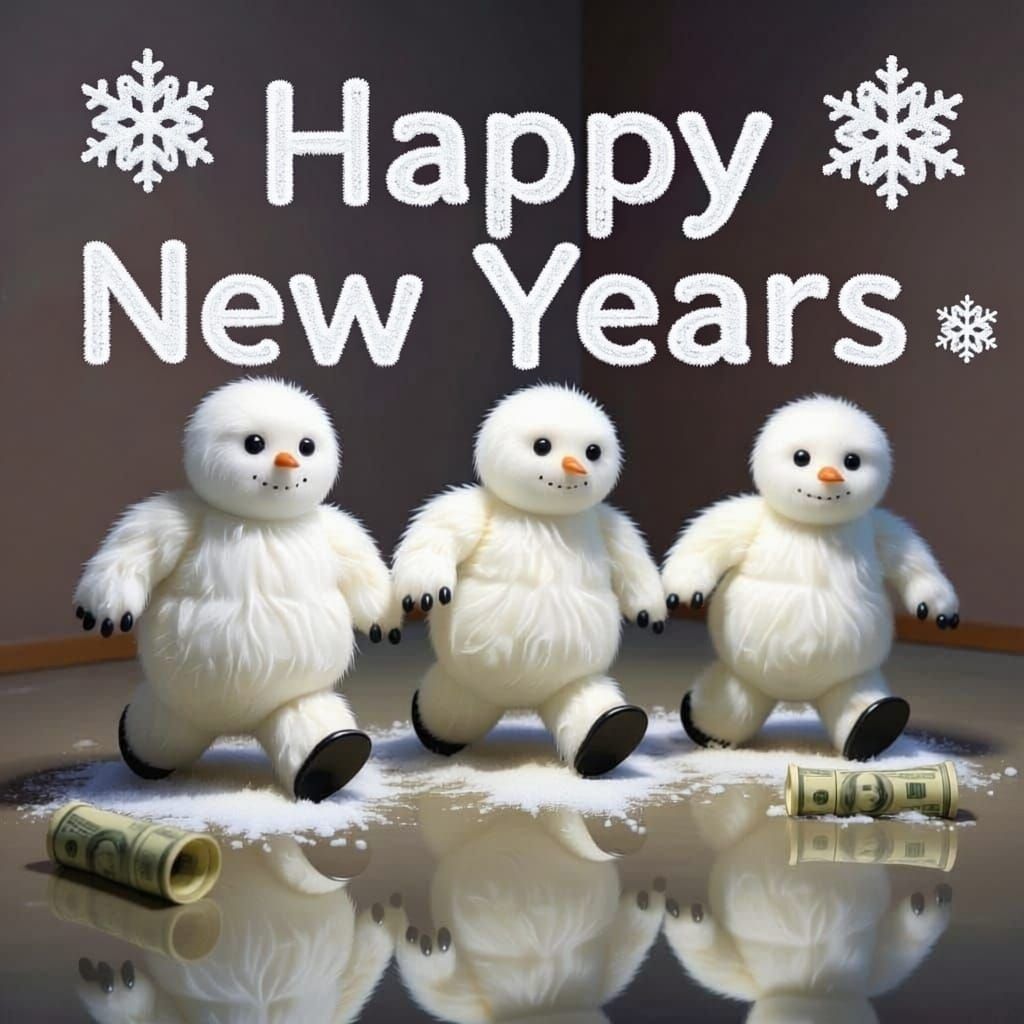 Panicked Yetis Fleeing Flying Money Across Mirror