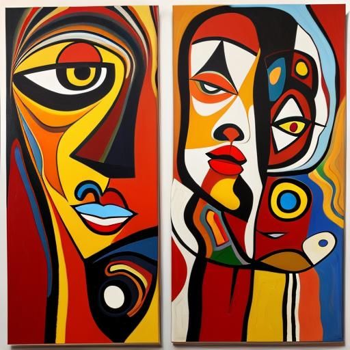 Abstract Blue Faces in Aboriginal Oil Painting Style