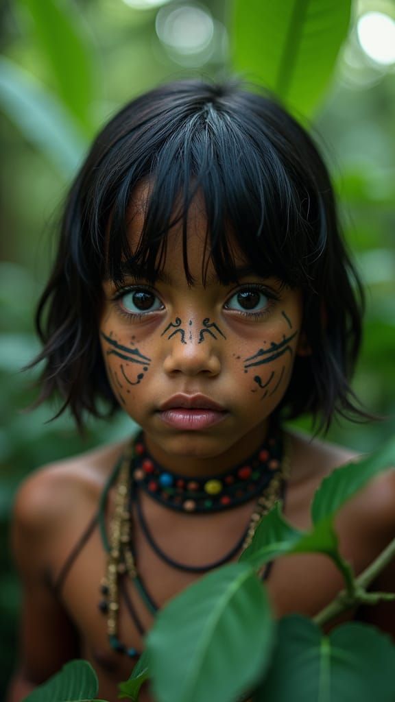 Amazon Girl Portrait in Misty Rainforest