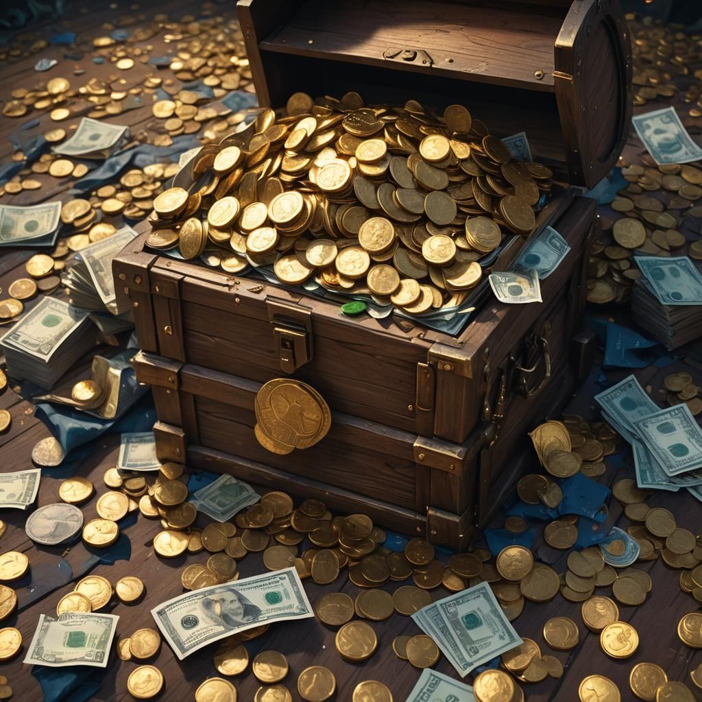Fantasy Treasure Chest Overflowing with Gold