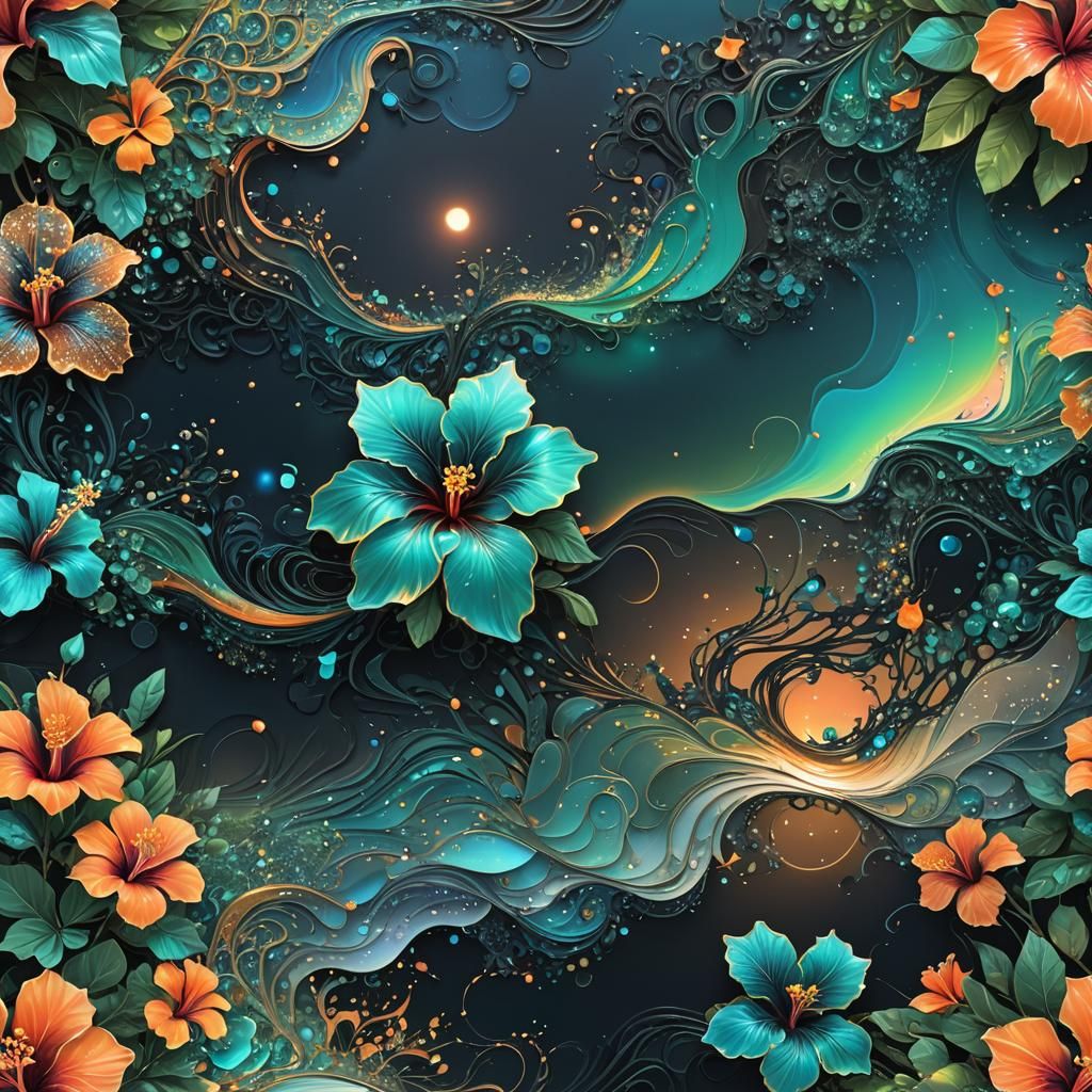 glitter Filigree iridescent black teal blue white green oran...