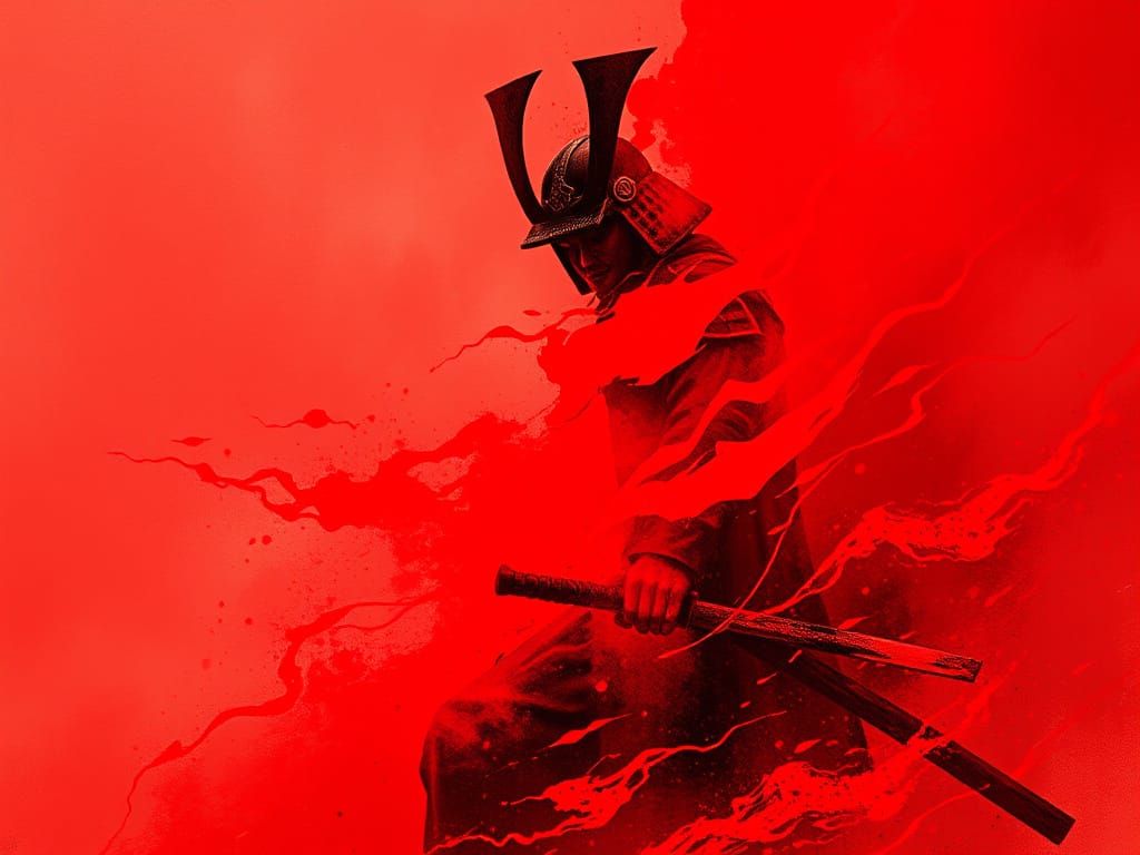 Samurai in Red Flames: Minimalist Surrealism