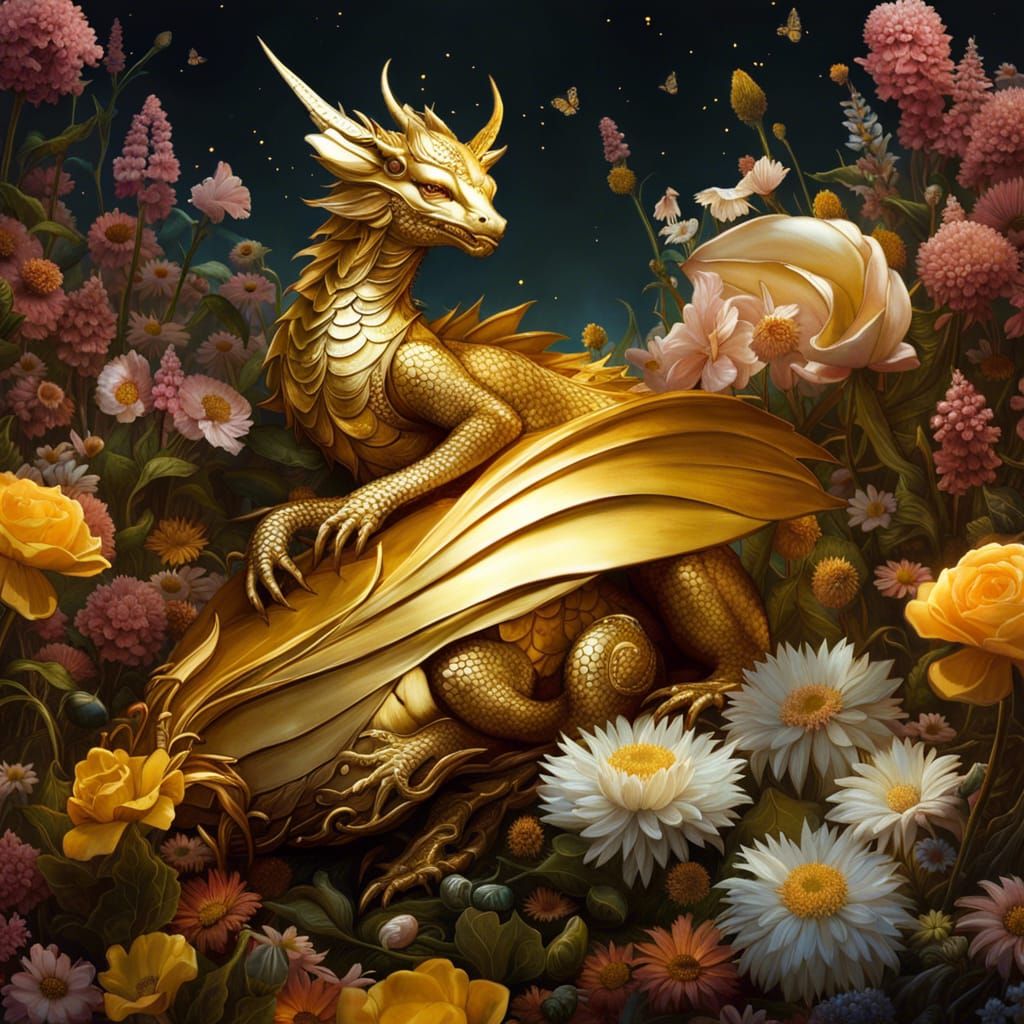 Gold dragon in field