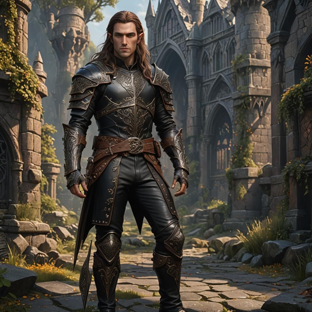 Elven Man in Black Leather Armor