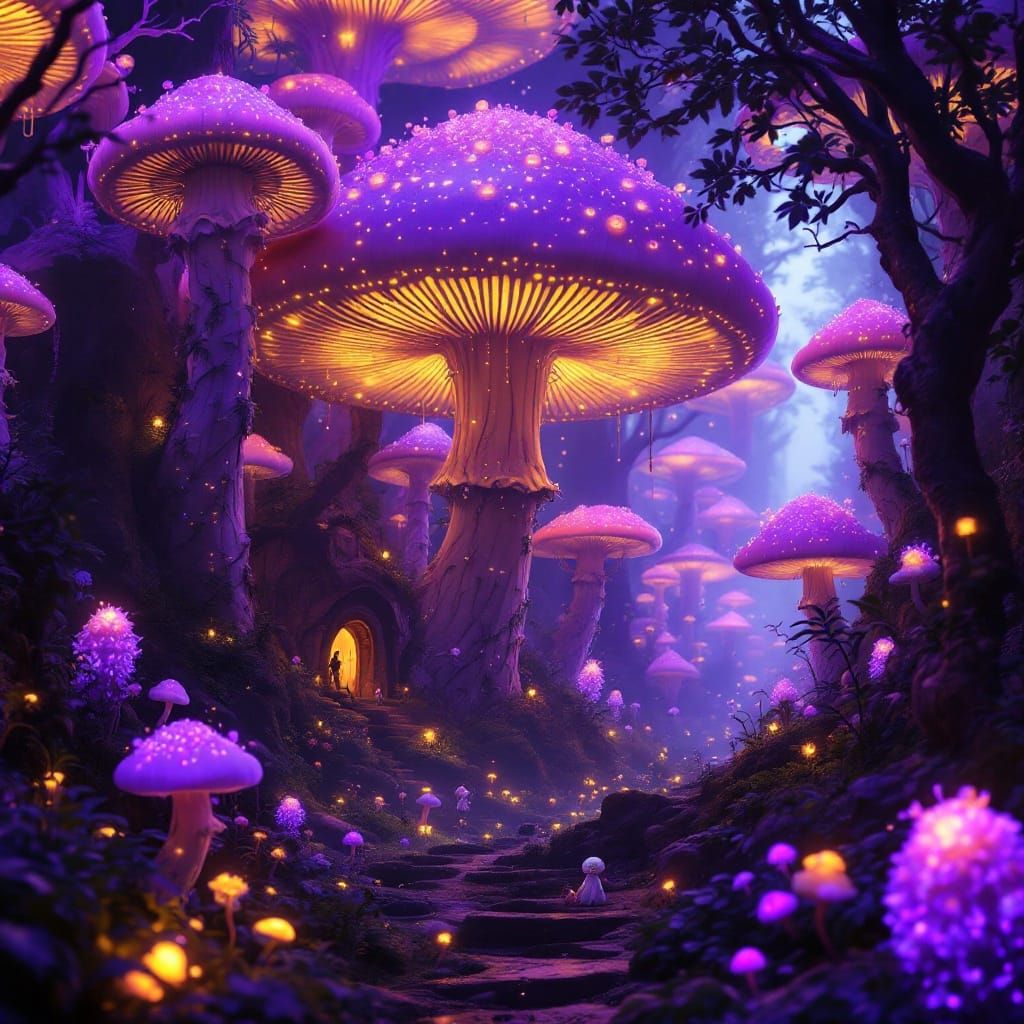 Glowing Mushroom Metropolis in a Dark Fantasy Realm