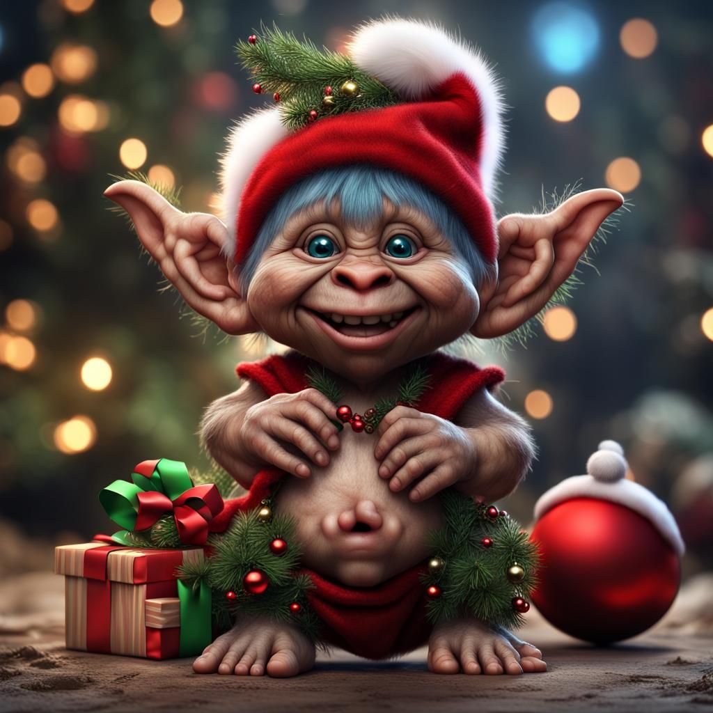 Hyperrealistic Christmas Baby Troll in Detailed Fantasy Art