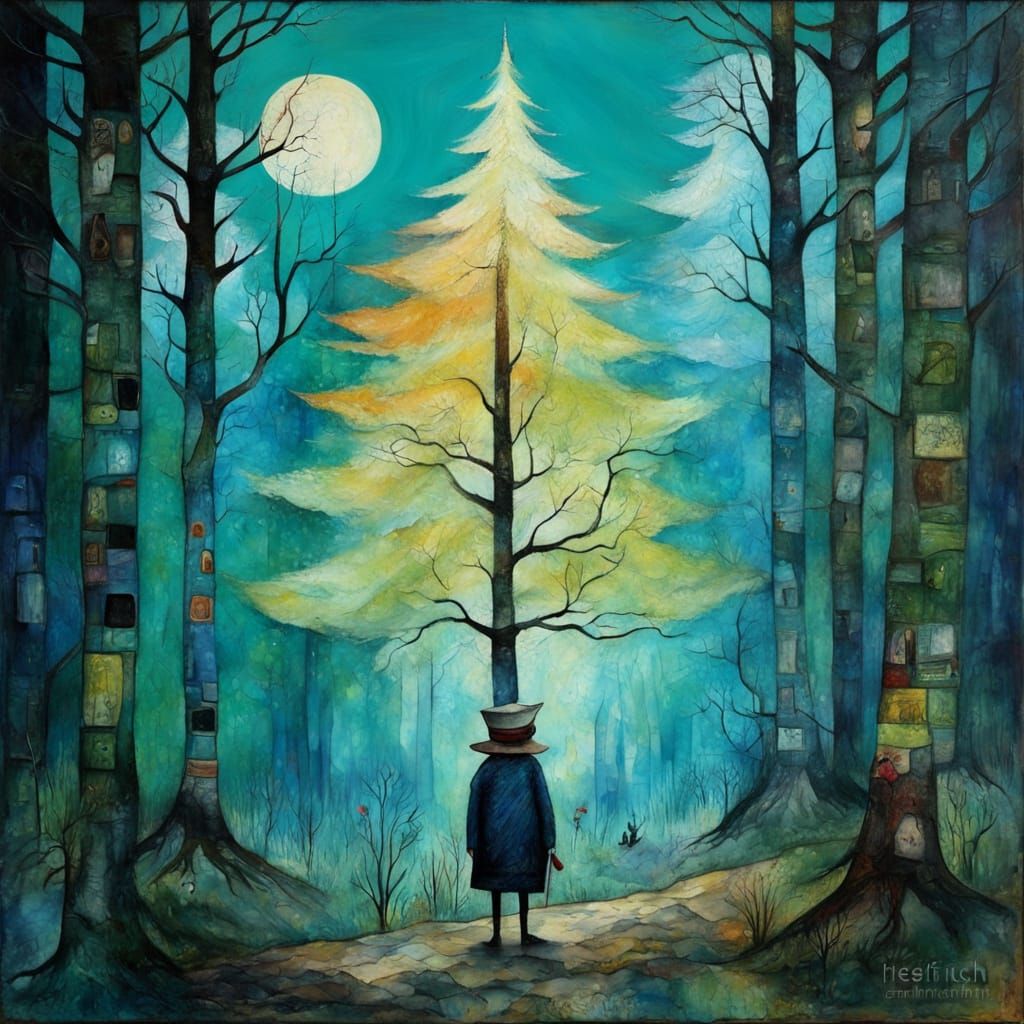 Textured Forest Scene as Encaustic Painting