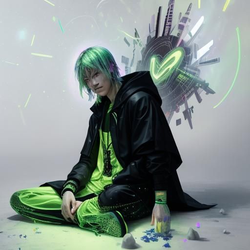 Cyberpunk Alchemist Doctor Meditating in Galaxy